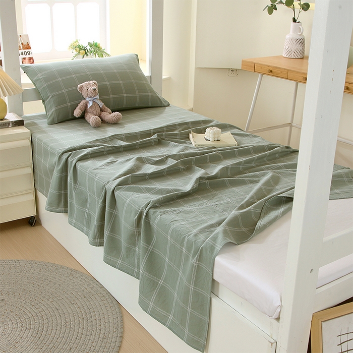 91家纺网 家纺一手货源 找家纺 春皖家纺 2025新款学生季全棉纯棉色织AB版水洗棉单品系列-单床单 床单单件 素雅-韵绿