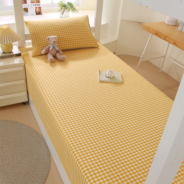 91家纺网 家纺一手货源 找家纺 春皖家纺 2025新款学生季全棉纯棉色织AB版水洗棉单品系列-单床单 床单单件 朱羽-黄格