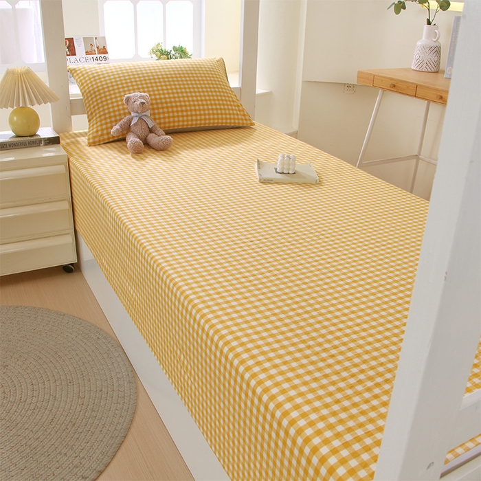 91家纺网 家纺一手货源 找家纺 春皖家纺 2025新款学生季全棉纯棉色织AB版水洗棉单品系列-单床单 床单单件 朱羽-黄格