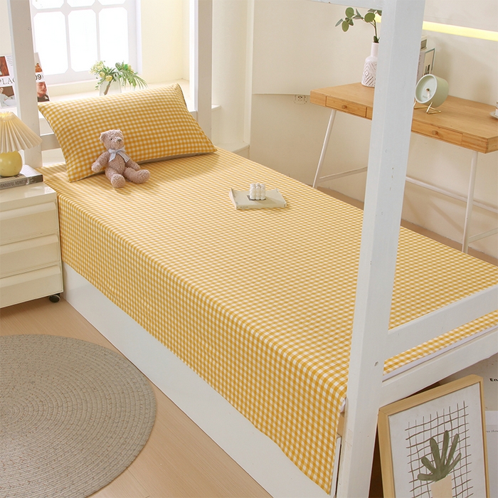 91家纺网 家纺一手货源 找家纺 春皖家纺 2025新款学生季全棉纯棉色织AB版水洗棉单品系列-单床单 床单单件 朱羽-黄格