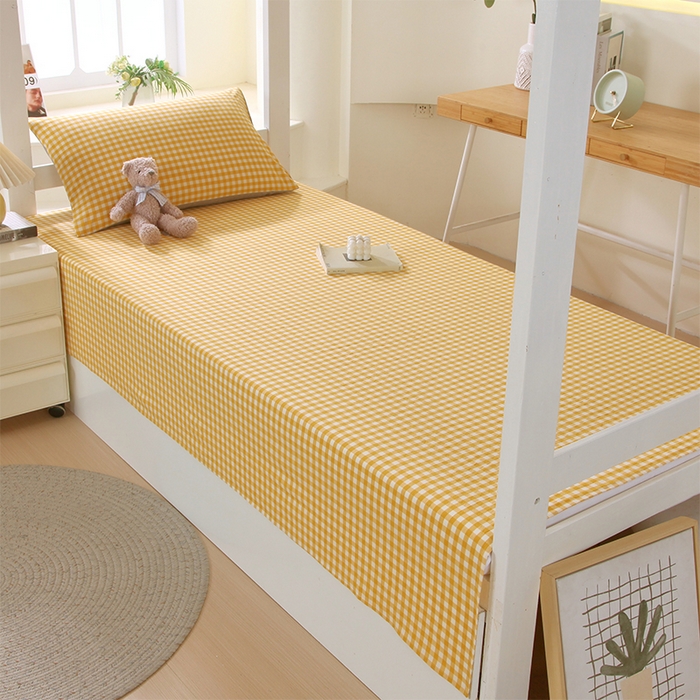 91家纺网 家纺一手货源 找家纺 春皖家纺 2025新款学生季全棉纯棉色织AB版水洗棉单品系列-单床单 床单单件 朱羽-黄格