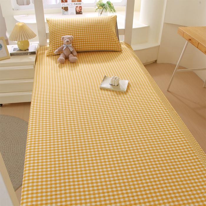 91家纺网 家纺一手货源 找家纺 春皖家纺 2025新款学生季全棉纯棉色织AB版水洗棉单品系列-单床单 床单单件 朱羽-黄格