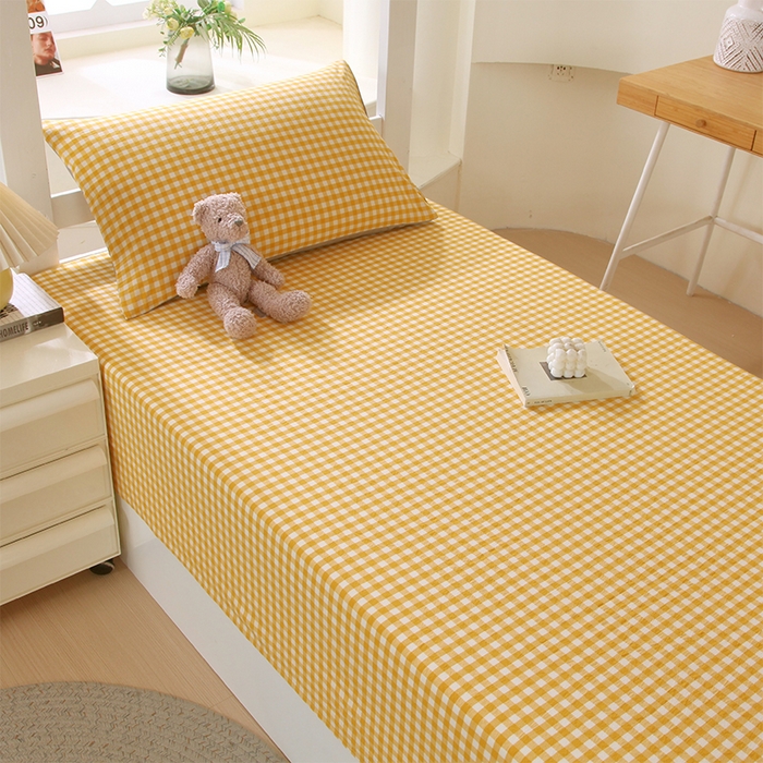 91家纺网 家纺一手货源 找家纺 春皖家纺 2025新款学生季全棉纯棉色织AB版水洗棉单品系列-单床单 床单单件 朱羽-黄格