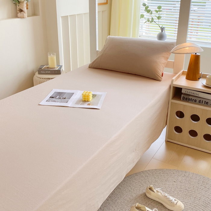 91家纺网 家纺一手货源 找家纺 春皖家纺 2025新款学生季A类双拼水洗棉小清新单品系列床单单件-单床单 素雅卡其