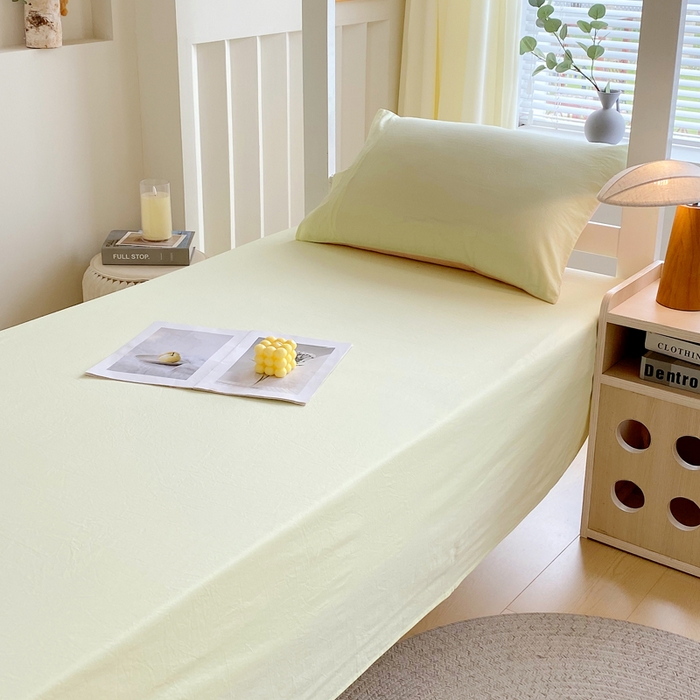 春皖家纺 2025新款学生季A类双拼水洗棉小清新单品系列床单单件-单床单 素雅淡黄