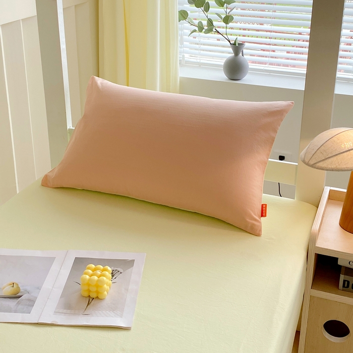 91家纺网 家纺一手货源 找家纺 春皖家纺 2025新款学生季A类双拼水洗棉小清新单品系列床单单件-单床单 素雅淡黄