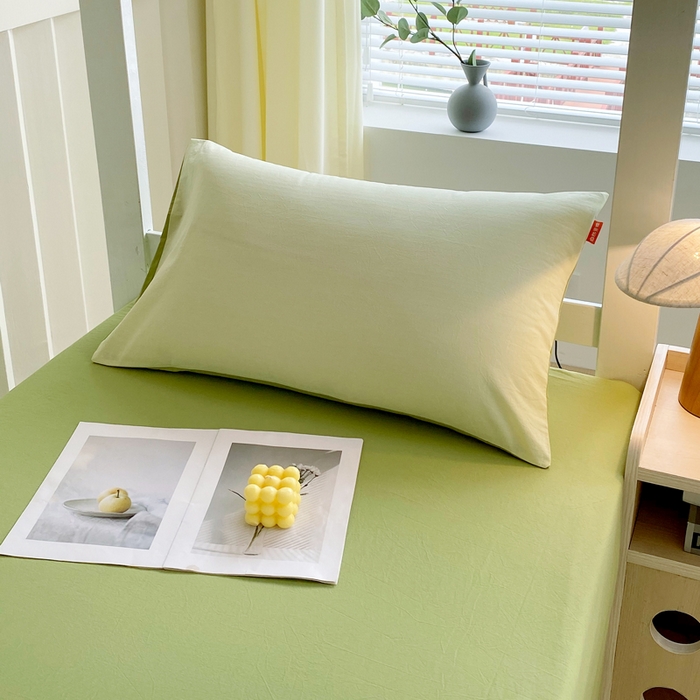 91家纺网 家纺一手货源 找家纺 春皖家纺 2025新款学生季A类双拼水洗棉小清新单品系列床单单件-单床单 素雅果绿