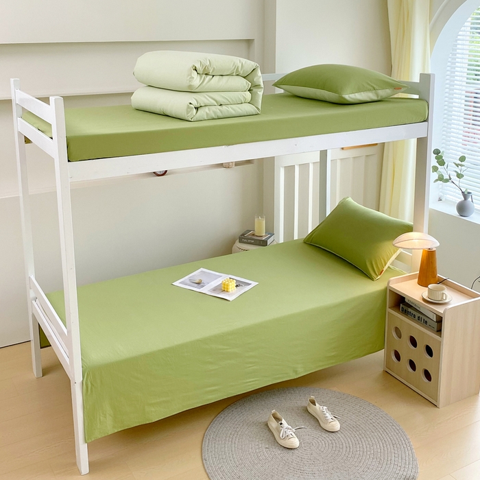 91家纺网 家纺一手货源 找家纺 春皖家纺 2025新款学生季A类双拼水洗棉小清新单品系列床单单件-单床单 素雅果绿