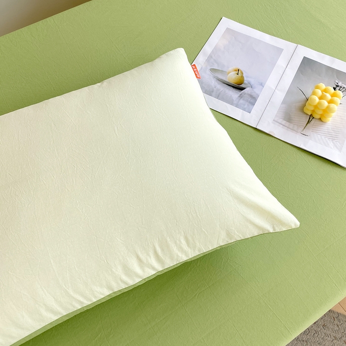 91家纺网 家纺一手货源 找家纺 春皖家纺 2025新款学生季A类双拼水洗棉小清新单品系列床单单件-单床单 素雅果绿