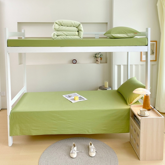 91家纺网 家纺一手货源 找家纺 春皖家纺 2025新款学生季A类双拼水洗棉小清新单品系列床单单件-单床单 素雅果绿