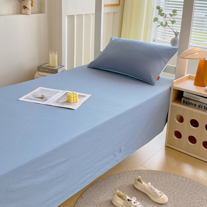 春皖家纺 2025新款学生季A类双拼水洗棉小清新单品系列床单单件-单床单 素雅幻蓝