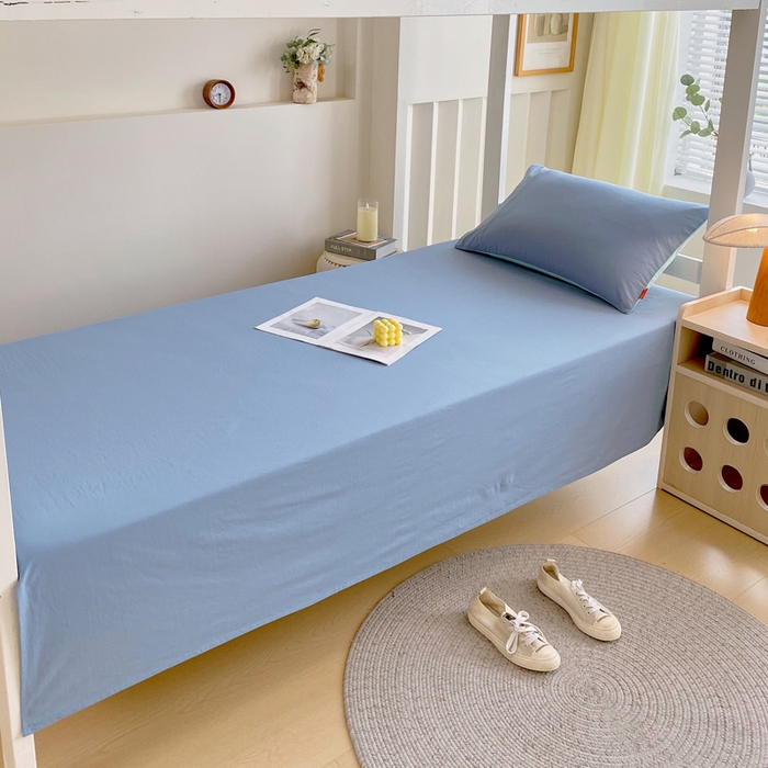 91家纺网 家纺一手货源 找家纺 春皖家纺 2025新款学生季A类双拼水洗棉小清新单品系列床单单件-单床单 素雅幻蓝