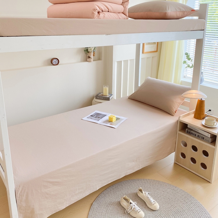 91家纺网 家纺一手货源 找家纺 春皖家纺 2025新款学生季A类双拼水洗棉小清新单品系列床单单件-单床单 素雅卡其