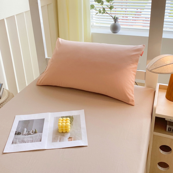 91家纺网 家纺一手货源 找家纺 春皖家纺 2025新款学生季A类双拼水洗棉小清新单品系列床单单件-单床单 素雅卡其