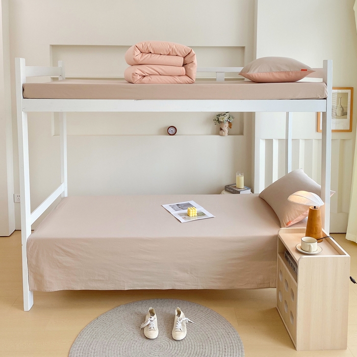 91家纺网 家纺一手货源 找家纺 春皖家纺 2025新款学生季A类双拼水洗棉小清新单品系列床单单件-单床单 素雅卡其