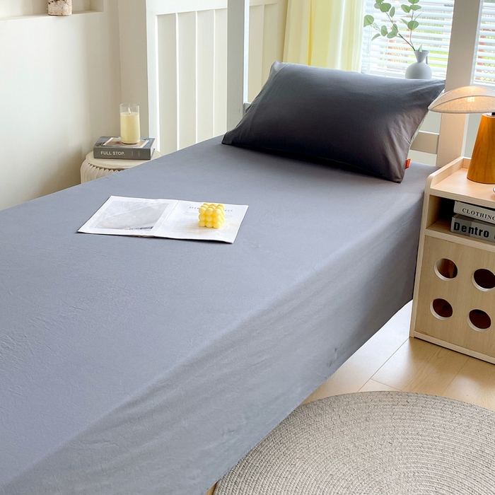 春皖家纺 2025新款学生季A类双拼水洗棉小清新单品系列床单单件-单床单 素雅墨灰