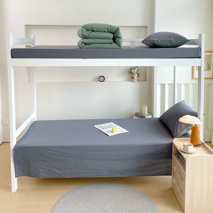 91家纺网 家纺一手货源 找家纺 春皖家纺 2025新款学生季A类双拼水洗棉小清新单品系列床单单件-单床单 素雅墨灰