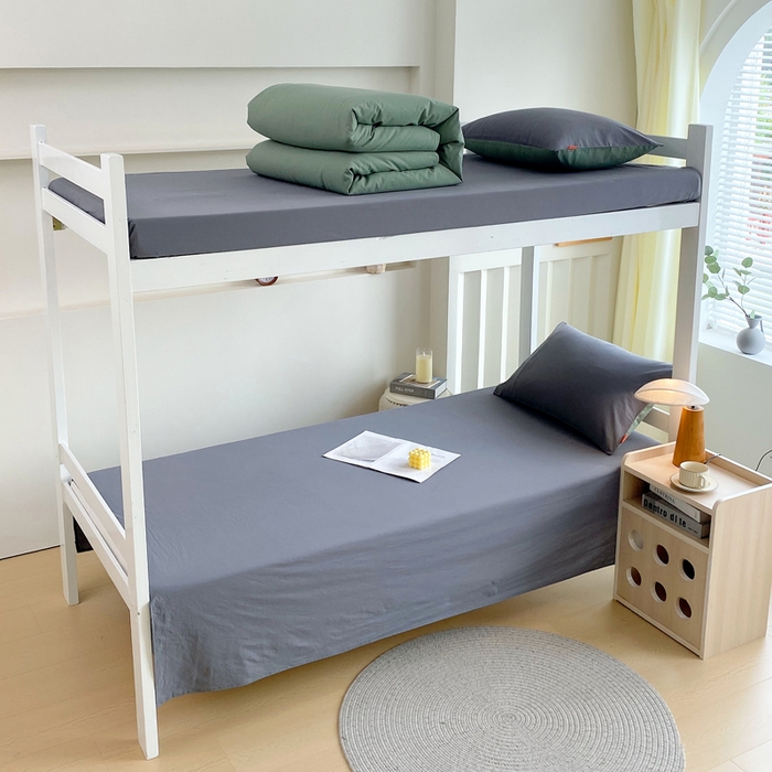 91家纺网 家纺一手货源 找家纺 春皖家纺 2025新款学生季A类双拼水洗棉小清新单品系列床单单件-单床单 素雅墨灰