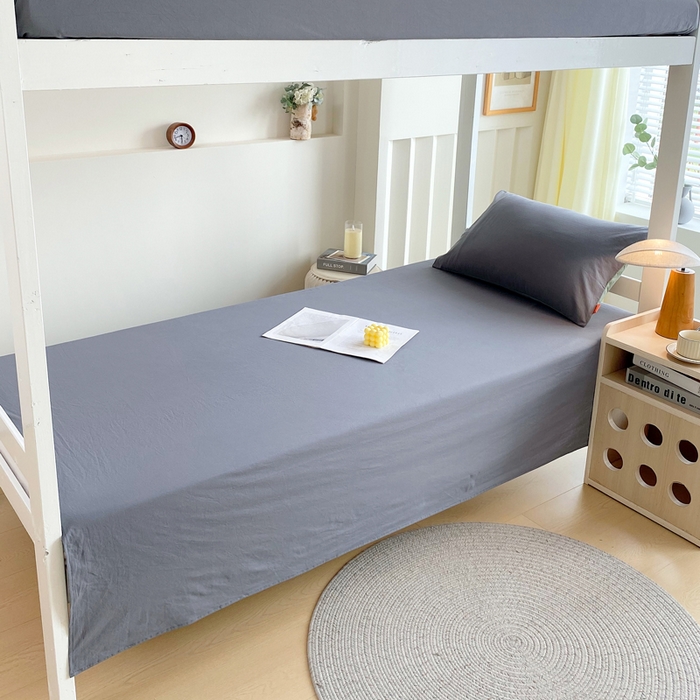 91家纺网 家纺一手货源 找家纺 春皖家纺 2025新款学生季A类双拼水洗棉小清新单品系列床单单件-单床单 素雅墨灰