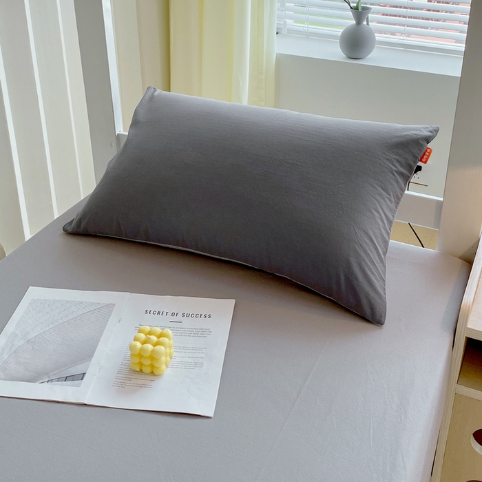 91家纺网 家纺一手货源 找家纺 春皖家纺 2025新款学生季A类双拼水洗棉小清新单品系列床单单件-单床单 素雅浅灰