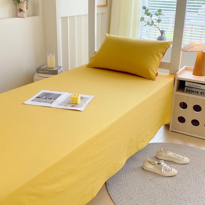 春皖家纺 2025新款学生季A类双拼水洗棉小清新单品系列床单单件-单床单 素雅深黄