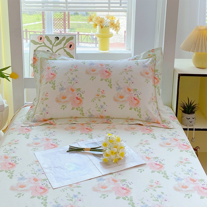 91家纺网 家纺一手货源 找家纺 春皖家纺 2025新款学生季全棉纯棉13070印花单床单 床单单件 繁花静雅