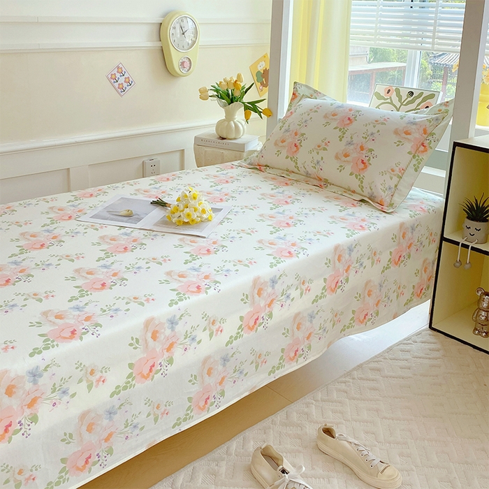 91家纺网 家纺一手货源 找家纺 春皖家纺 2025新款学生季全棉纯棉13070印花单床单 床单单件 繁花静雅