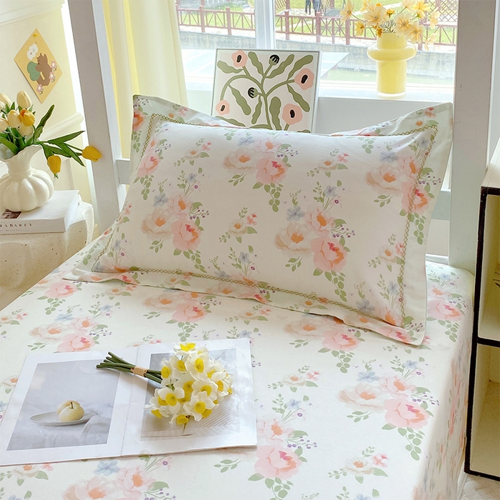 91家纺网 家纺一手货源 找家纺 春皖家纺 2025新款学生季全棉纯棉13070印花单床单 床单单件 繁花静雅