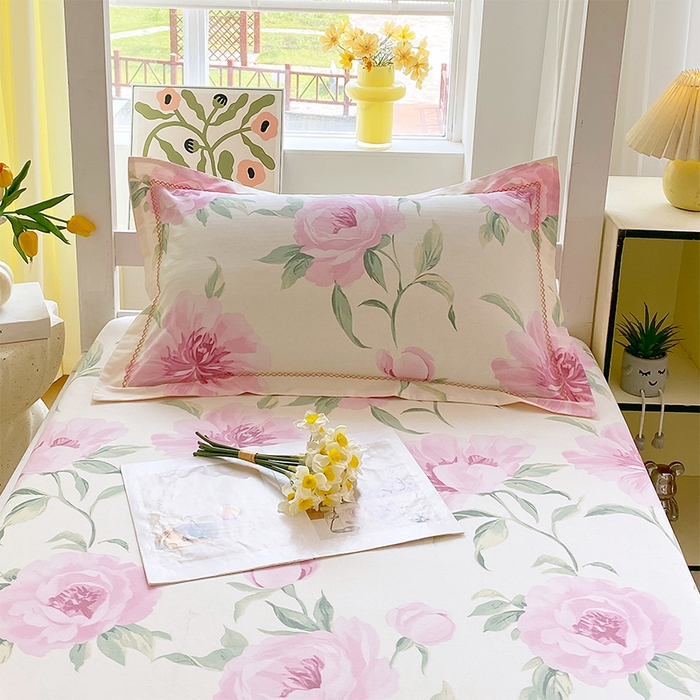 91家纺网 家纺一手货源 找家纺 春皖家纺 2025新款学生季全棉纯棉13070印花单床单 床单单件 含笑逸情