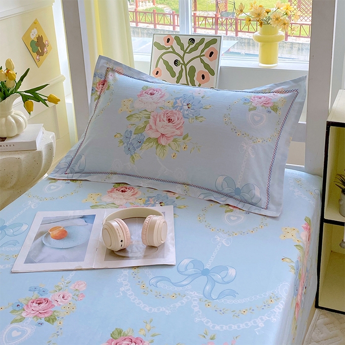 91家纺网 家纺一手货源 找家纺 春皖家纺 2025新款学生季全棉纯棉13070印花单床单 床单单件 花蝶柔依