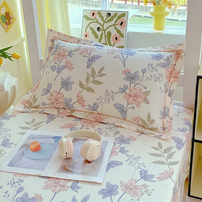 91家纺网 家纺一手货源 找家纺 春皖家纺 2025新款学生季全棉纯棉13070印花单床单 床单单件 花海之恋