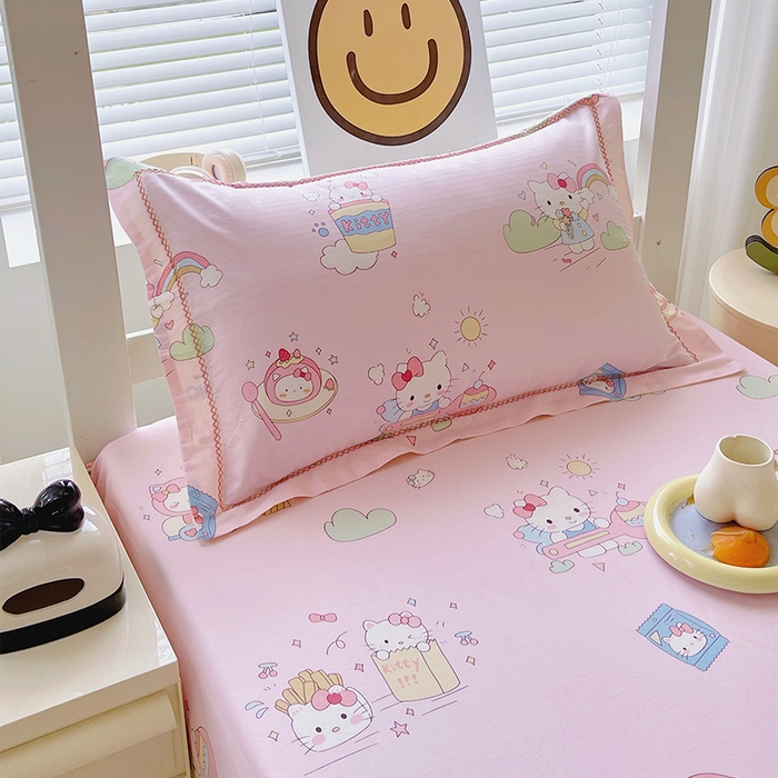 91家纺网 家纺一手货源 找家纺 春皖家纺 2025新款学生季全棉纯棉13070印花单床单 床单单件 喵影彩虹