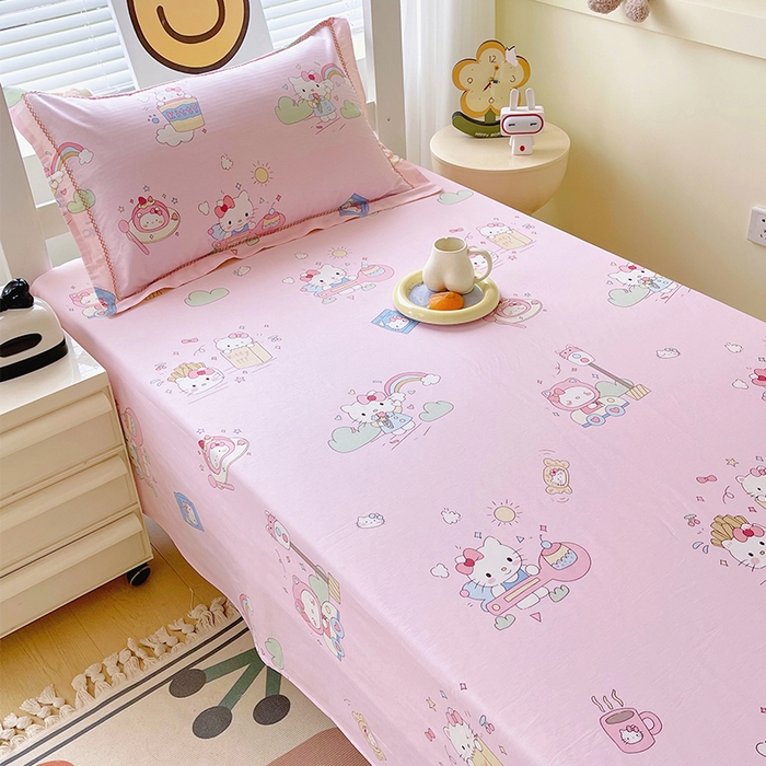 91家纺网 家纺一手货源 找家纺 春皖家纺 2025新款学生季全棉纯棉13070印花单床单 床单单件 喵影彩虹