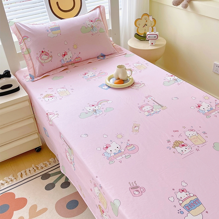 91家纺网 家纺一手货源 找家纺 春皖家纺 2025新款学生季全棉纯棉13070印花单床单 床单单件 喵影彩虹