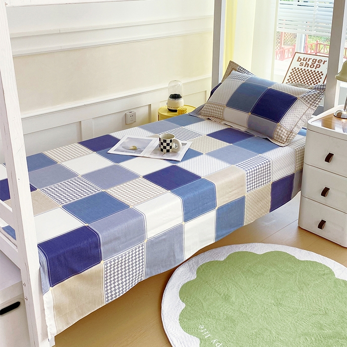 91家纺网 家纺一手货源 找家纺 春皖家纺 2025新款学生季全棉纯棉13070印花单床单 床单单件 纳吉蓝格