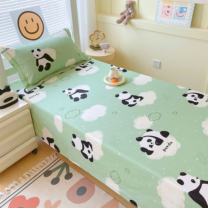 91家纺网 家纺一手货源 找家纺 春皖家纺 2025新款学生季全棉纯棉13070印花单床单 床单单件 熊猫福泽