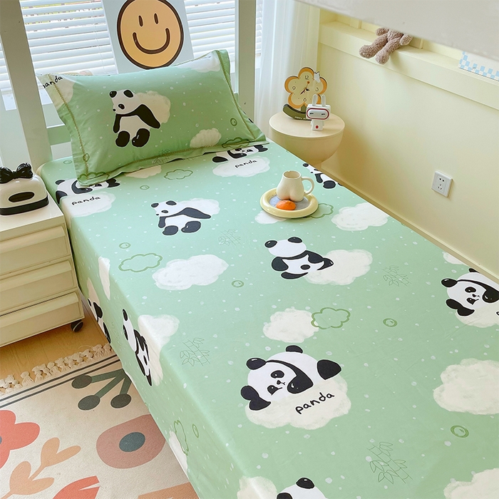 91家纺网 家纺一手货源 找家纺 春皖家纺 2025新款学生季全棉纯棉13070印花单床单 床单单件 熊猫福泽