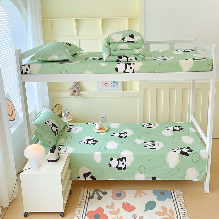 91家纺网 家纺一手货源 找家纺 春皖家纺 2025新款学生季全棉纯棉13070印花单床单 床单单件 熊猫福泽