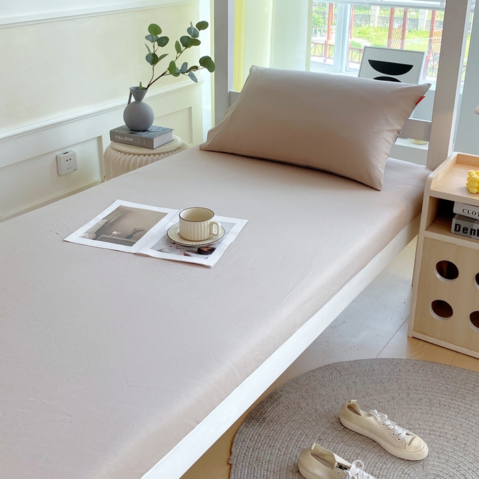 91家纺网 家纺一手货源 找家纺 春皖家纺 2025新款双拼A类水洗棉系列-单床笠 素雅卡其