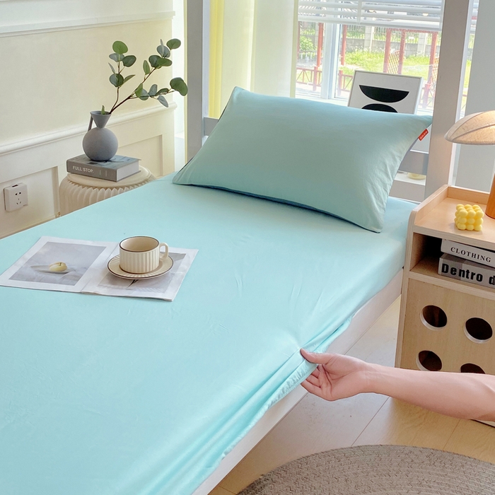 春皖家纺 2025新款双拼A类水洗棉系列-单床笠 素雅翠兰