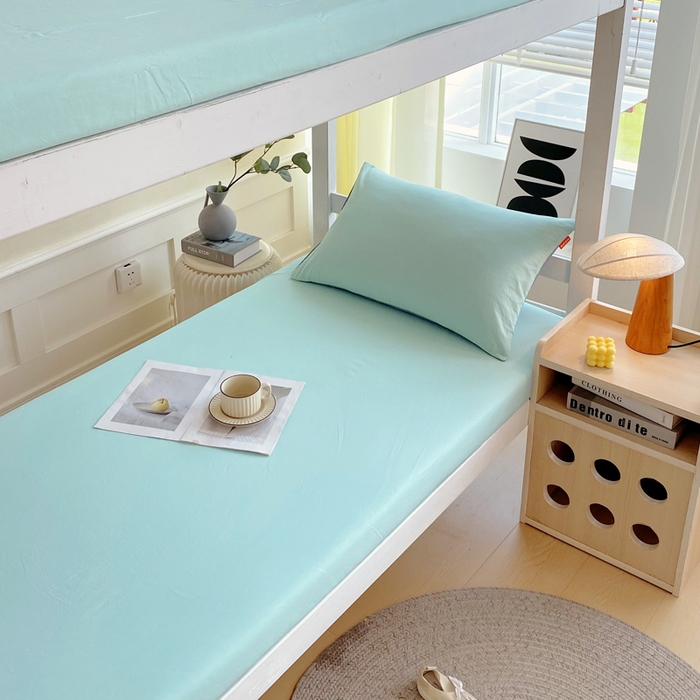 91家纺网 家纺一手货源 找家纺 春皖家纺 2025新款双拼A类水洗棉系列-单床笠 素雅翠兰