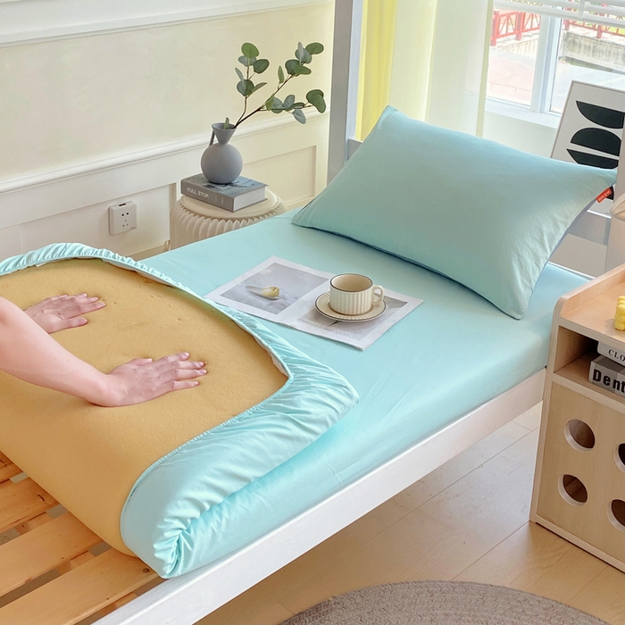 91家纺网 家纺一手货源 找家纺 春皖家纺 2025新款双拼A类水洗棉系列-单床笠 素雅翠兰