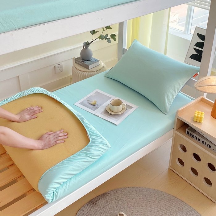 91家纺网 家纺一手货源 找家纺 春皖家纺 2025新款双拼A类水洗棉系列-单床笠 素雅翠兰