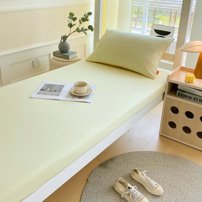 春皖家纺 2025新款双拼A类水洗棉系列-单床笠 素雅淡黄