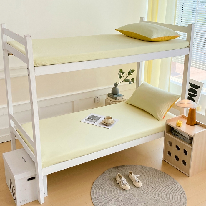 91家纺网 家纺一手货源 找家纺 春皖家纺 2025新款双拼A类水洗棉系列-单床笠 素雅淡黄