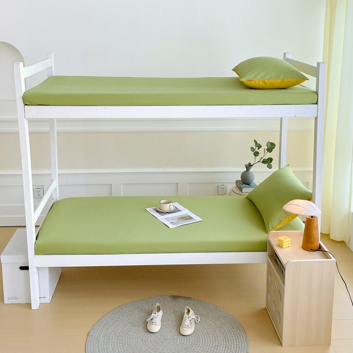 91家纺网 家纺一手货源 找家纺 春皖家纺 2025新款双拼A类水洗棉系列-单床笠 素雅果绿