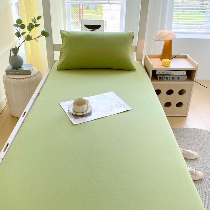 91家纺网 家纺一手货源 找家纺 春皖家纺 2025新款双拼A类水洗棉系列-单床笠 素雅果绿