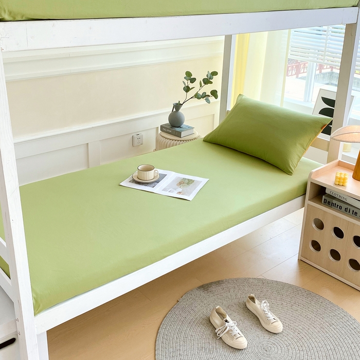 91家纺网 家纺一手货源 找家纺 春皖家纺 2025新款双拼A类水洗棉系列-单床笠 素雅果绿