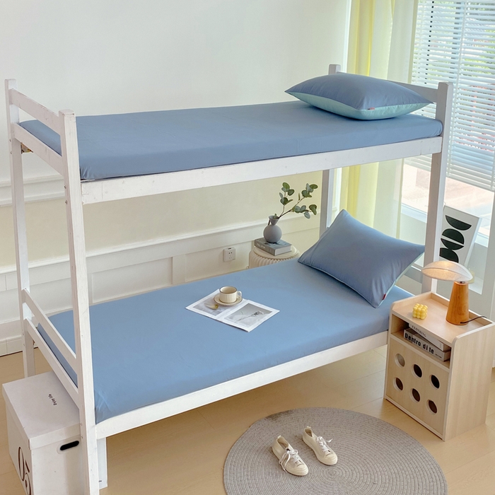 91家纺网 家纺一手货源 找家纺 春皖家纺 2025新款双拼A类水洗棉系列-单床笠 素雅幻蓝