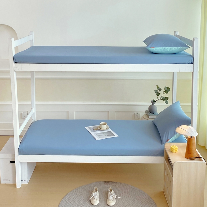 91家纺网 家纺一手货源 找家纺 春皖家纺 2025新款双拼A类水洗棉系列-单床笠 素雅幻蓝